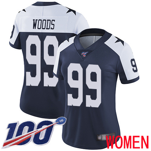 Women Dallas Cowboys Limited Navy Blue Antwaun Woods Alternate #99 100th Season Vapor Untouchable Throwback NFL Jersey